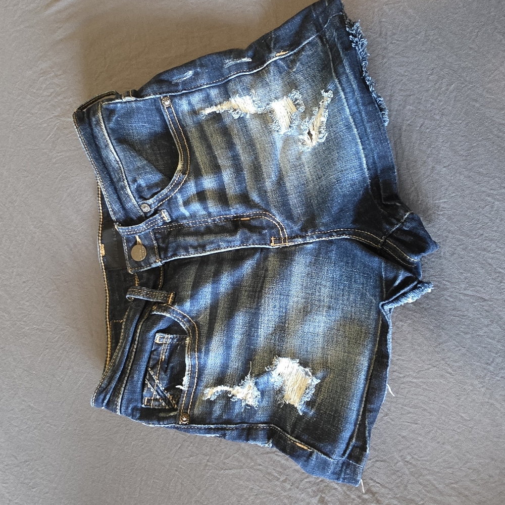 Buckle Women's Distressed Dark Blue Jean Shorts - Picture 2 of 7